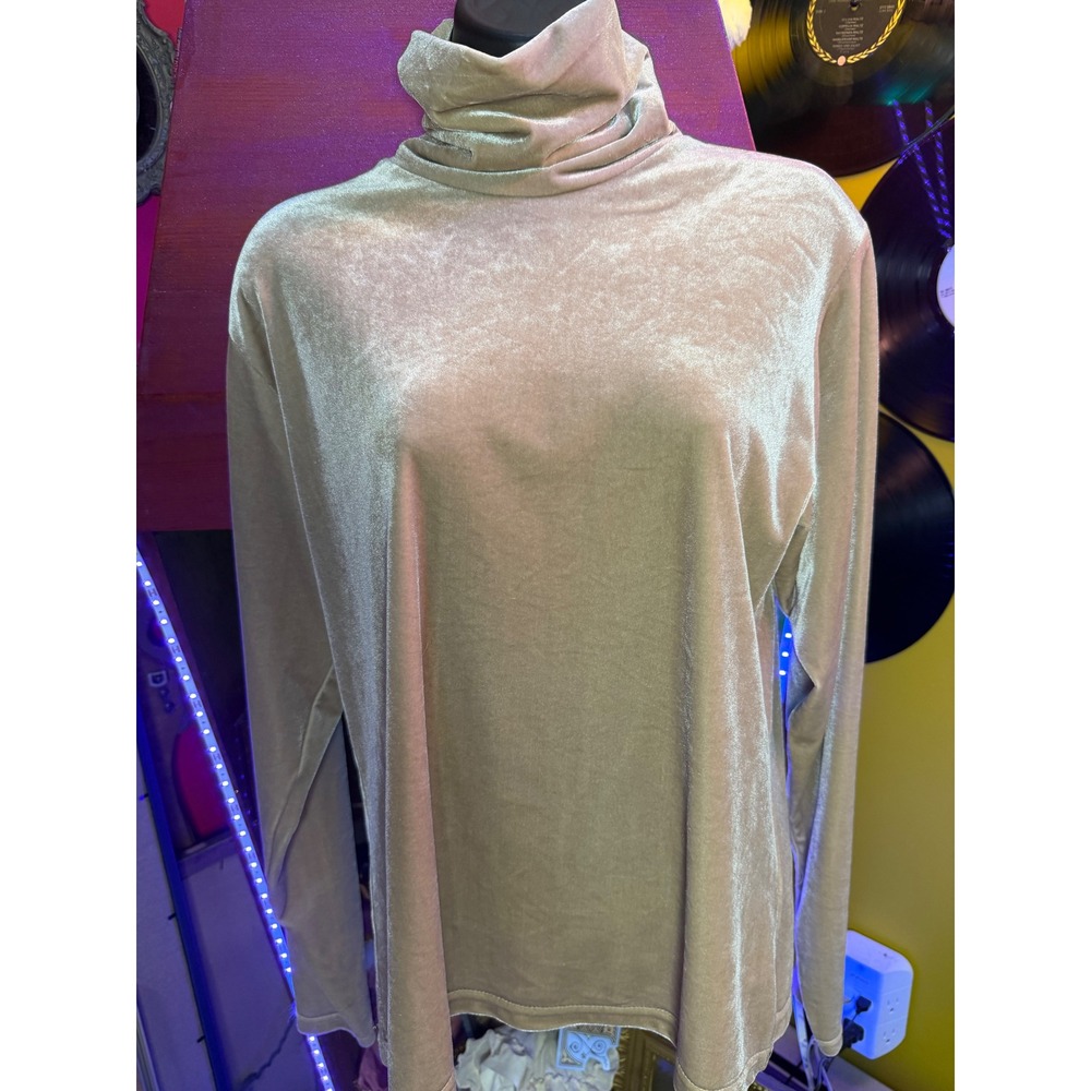 Lord & Taylor Champagne Velvet Turtleneck Top Long Sleeve Shimmer Gold Medium